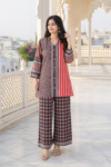 VEDEERA Midnight Charcoal Ajrakh Inspired Natural Crape Co-ord Set - Relaxed Fit Modern Casual 2-Piece Outfit for Women.
