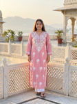 Vedeera Pink Floral Embroidered Rayon 2-Piece Kurta Palazzo Set - Comfort Fit Smart Casual Daily Wear