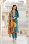 VEDEERA Green Embroidered Rayon 3-Piece Kurta Set - Comfort Fit Smart Casual Women's Daily Wear
