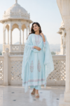 VEDEERA Sky Blue Cotton Silk Embroidered 3-Piece Salwar Kameez Set with Dupatta - Elegant Straight Fit Ready-to-Wear Women's Traditional Suit
