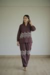 VEDEERA  Taupe Brown Premium Cotton Embroidered Co-ord Set - Relaxed Fit Modern Casual Outfit for Women