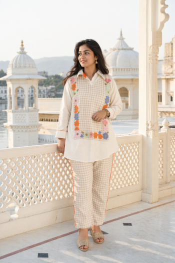 VEDEERA Ivory Minimalist Premium Jute Co-ord Set - Relaxed Fit Modern Casual 2-Piece Women's outfit.