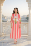 VEDEERA Floral Stripe Printed Mul Cotton 2-Piece Kurta Palazzo Set - Comfort Fit Smart Casual Women's Daily Wear