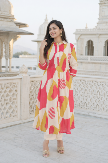 VEDEERA Sun-Drenched Printed Mul Cotton 2-Piece Kurta Palazzo Set - Comfort Fit Smart Casual Women's Daily Wear
