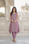 VEDEERA Mauve Mist Hand Detailed Tulip Rayon 2-Piece Kurta Set - Comfort Fit Smart Casual Women's Daily Wear