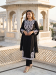 Vedeera Black Printed Rayon 3-Piece Salwar Kameez Set with Dupatta - Elegant Straight Fit Ready-to-Wear South Asian Traditional Suit