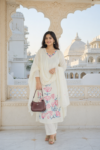 VEDEERA Ivory Bloom Embroidered Cotton Elegant Women's 3-Piece Suit Set