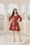 VEDEERA Rust Orange Dori Work Cotton Western Dress - Contemporary Smart Casual One Piece Women's Outfit