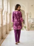 VEDEERA Elegant Purple Floral Printed Poly Silk Co-Ord Set for Women