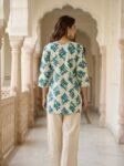 VEDEERA Stylish Beige & Teal Ikat Printed Cotton Co-Ord Set for Women