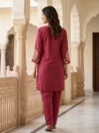 Tempting Elegant Magenta Embroidered Poly Silk Ethnic Co-Ord Set for Women