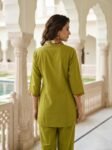 VEDEERA Exclusive Olive Green Floral Printed Poly Silk Co-Ord Set for Women