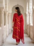 VEDEERA Captivating Elegant Red Leheriya Print Cotton Salwar Kameez for Women