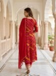 VEDEERA Captivating Elegant Red Leheriya Print Cotton Salwar Kameez for Women