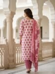 Premium Pink Printed Cotton 3-Piece Salwar Suit Set for Women