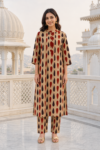 Sand Beige Geometric Print Cotton Kurta Palazzo Set for Women