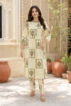 Ivory Floral Printed Mul Cotton Kurta Palazzo Set for Women
