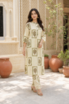 Ivory Floral Printed Mul Cotton Kurta Palazzo Set for Women