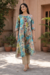 Aqua Bloom Printed Mul Cotton Kurta Palazzo Set for Women