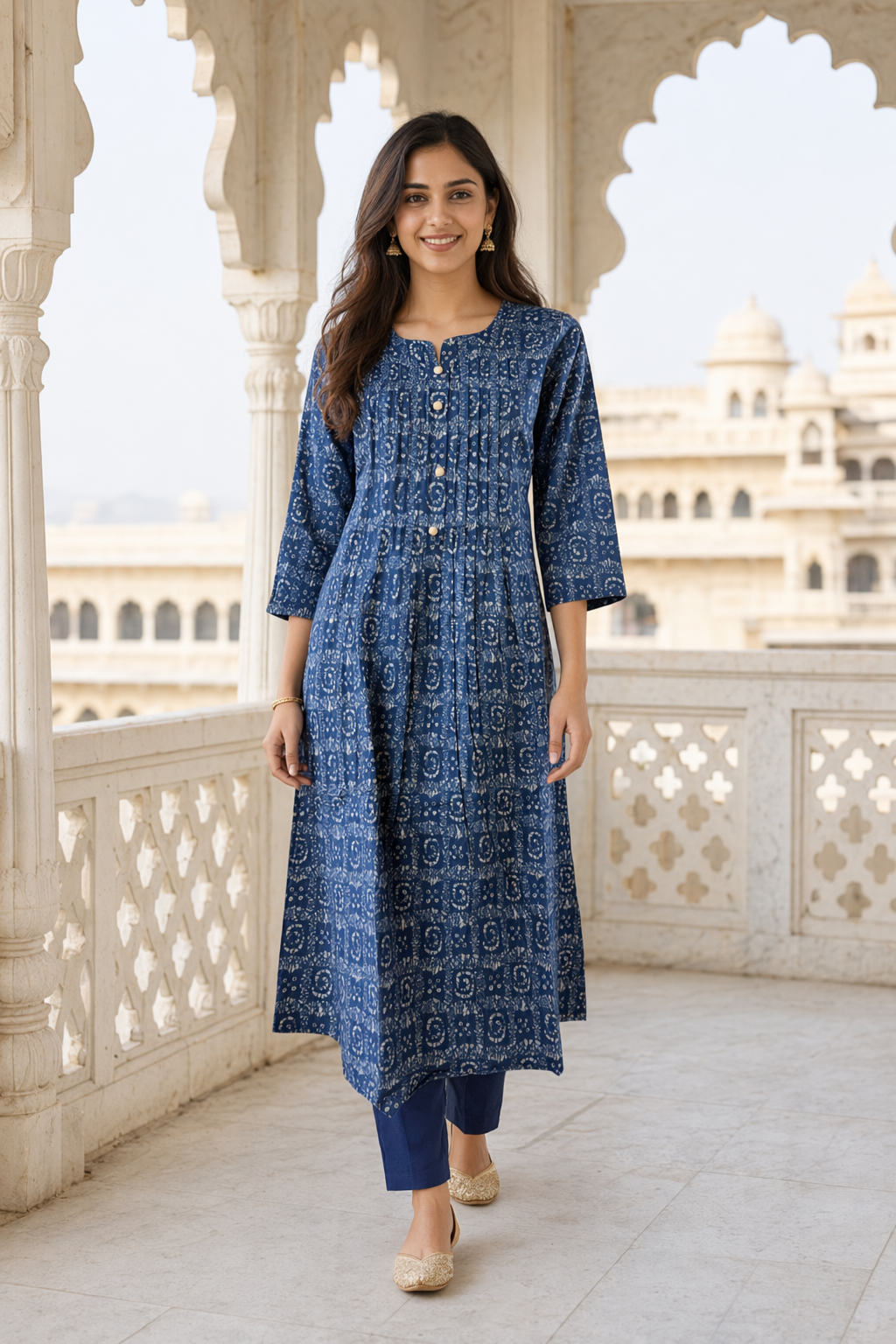 Indigo Floral Printed Cotton Kurta Palazzo Set for Women Indigo Floral Printed Cotton Kurta Palazzo Set for Women