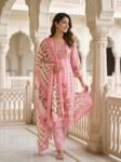 Pastel Rose Floral Printed Cotton Kurta Set for Women