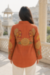 Rust Orange Floral Bird Printed Natural Crepe Shirt Tunic for Women
