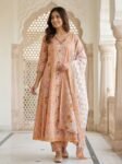 VEDEERA Peach Floral Printed Cotton Salwar Suit for Women
