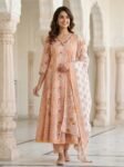 VEDEERA Peach Floral Printed Cotton Salwar Suit for Women