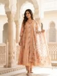 Peach Floral Printed Cotton Salwar Suit for Women