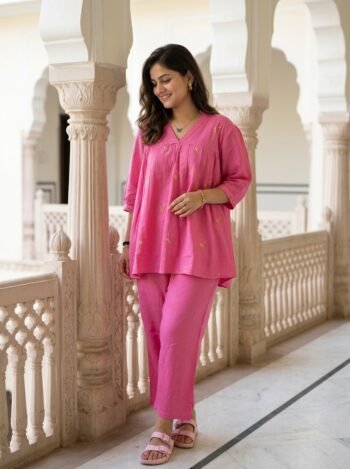 Pink Cotton Co-Ord Set for Women