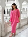 VEDEERA Pink Embroidered Cotton Co-Ord Set