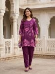 VEDEERA Elegant Purple Floral Printed Poly Silk Co-Ord Set for Women