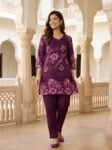 Elegant Purple Floral Printed Poly Silk Co-Ord Set for Women