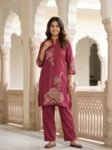 Tempting Elegant Magenta Embroidered Poly Silk Ethnic Co-Ord Set for Women
