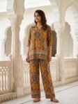 Mustard Geometric Printed Pure Rayon Co-Ord Set by VEDEERA
