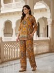Mustard Geometric Printed Pure Rayon Co-Ord Set by VEDEERA
