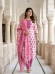 Premium Pink Printed Cotton 3-Piece Salwar Suit Set for Women