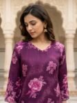 VEDEERA Elegant Purple Floral Printed Poly Silk Co-Ord Set for Women