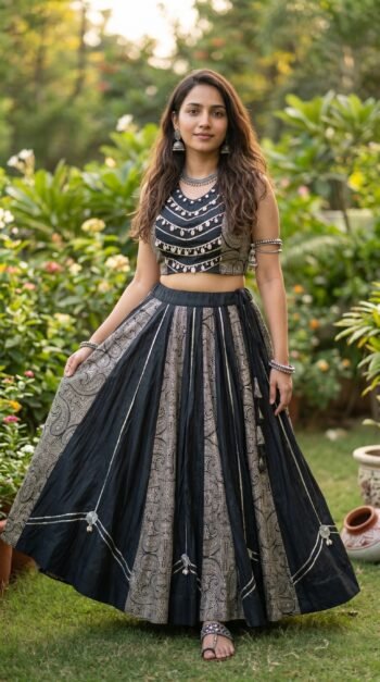 Black Paisley Printed Lehenga Choli Set