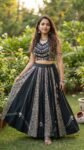 Vedeera Lifestyle Black Paisley Lehenga Choli Flat Lay