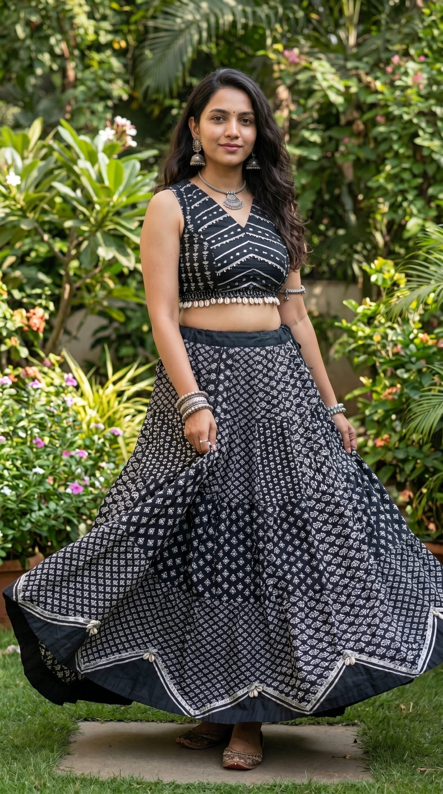 Vedeera-Midnight-Chevron-Lehenga-Choli-Set Stunning Midnight Chevron Block-Print Lehenga Choli Set
