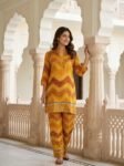 Mustard Yellow Chevron Printed Rayon Co-Ord Set for Women2