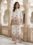Premium White Floral Printed Linen Co-Ord Set for Women3