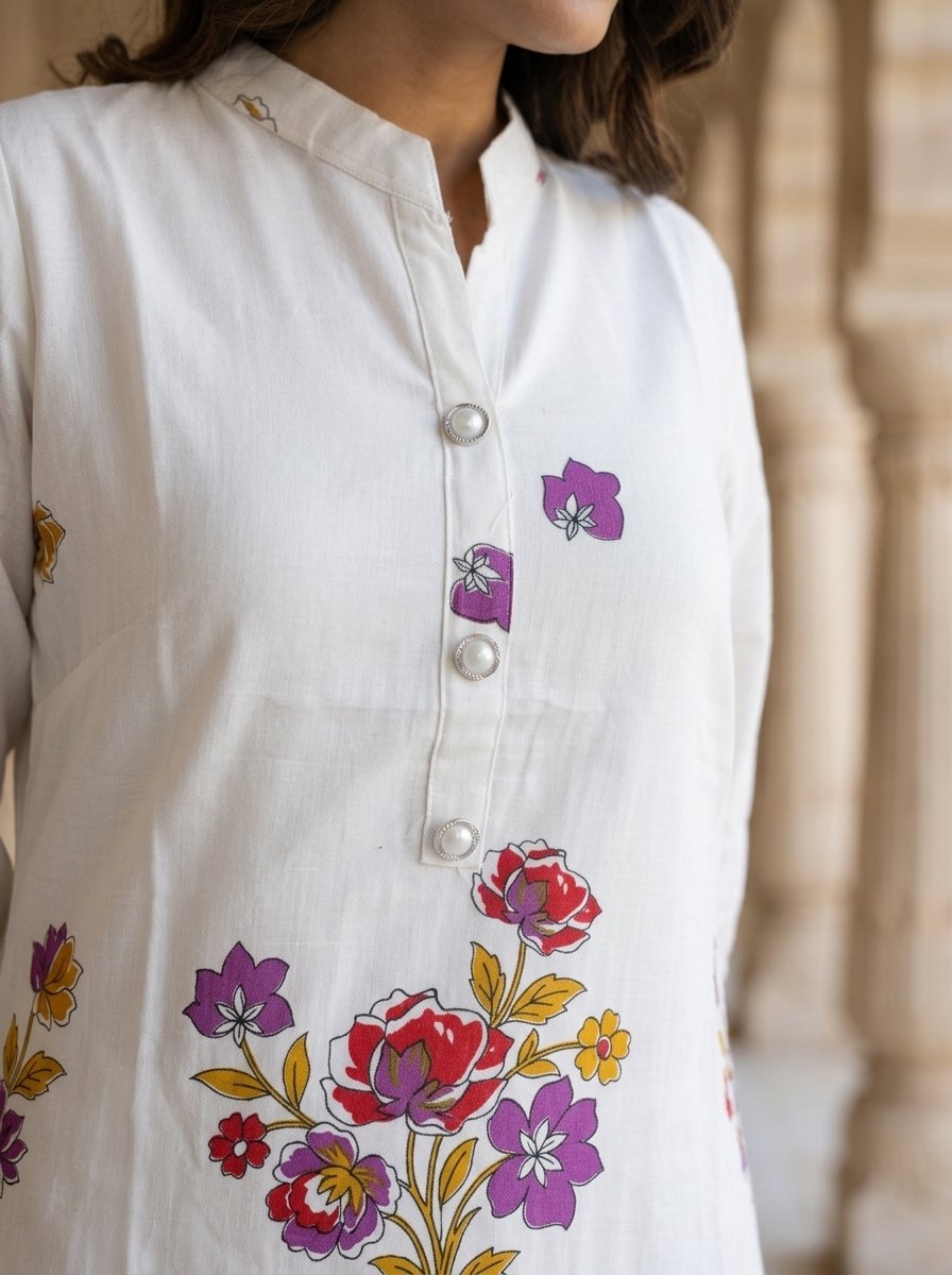 Premium White Floral Printed Linen Co-Ord Set for Women5