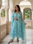 Sky Blue Cotton Silk Floral Printed Salwar Kameez Set for Women
