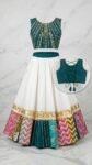 Teal Green Crop Top & White Patchwork Lehenga Set | Vedeera Lifestyle