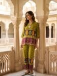 Elegant Sage Green Floral Embroidered Poly Silk Co-Ord Set for Women