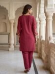 Tempting Elegant Magenta Embroidered Poly Silk Ethnic Co-Ord Set for Women