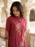 Tempting Elegant Magenta Embroidered Poly Silk Ethnic Co-Ord Set for Women