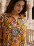 Mustard Geometric Printed Pure Rayon Co-Ord Set by VEDEERA